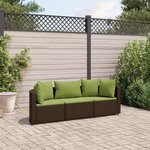 vidaXL Salon de jardin avec coussins 3 Pièces marron résine tressée
