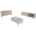 Ensemble meuble TV table basse buffet - Mélaminé - Style scandinave - chêne et blanc