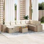 vidaXL Salon de jardin avec coussins 9 Pièces beige résine tressée