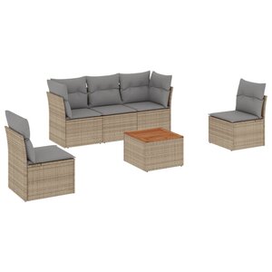 vidaXL Salon de jardin avec coussins 6Pièces mélange beige résine tressée