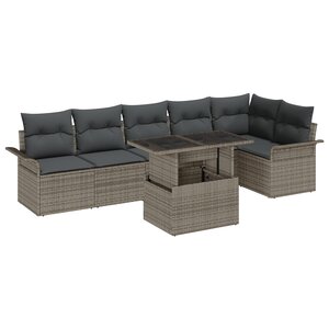vidaXL Ensemble de Canapés de Jardin 7 pièces avec Coussins Gris Rattan Synthétique