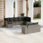 vidaXL Salon de jardin 9 Pièces avec coussins gris résine tressée