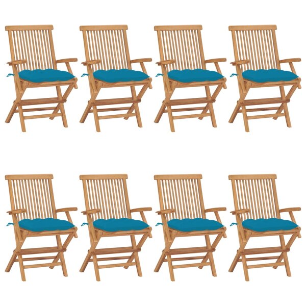 vidaXL Chaises de jardin avec coussins bleu clair lot de 8 Teck massif