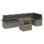 vidaXL Ensemble de salle à manger de jardin 7 pièces avec coussins en poly rotin gris et acacia