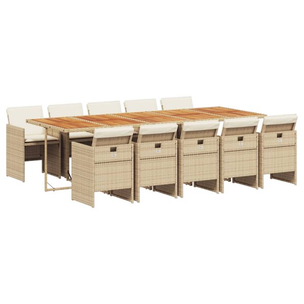 vidaXL Ensemble à manger de jardin et coussins 11 Pièces beige poly rotin