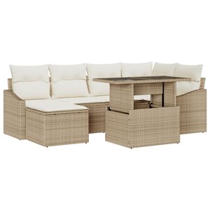 vidaXL Ensemble de Canapé de Jardin de 7 Pièces avec Coussins en Poly Rotin Beige