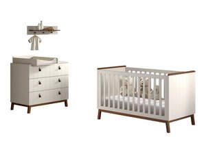 Ensemble Chambre sezane lit junior 70x140 + commode + plan à langer + étagère murale clay