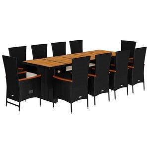 vidaXL Ensemble à manger de jardin 11 Pièces coussins noir résine tressée