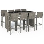 vidaXL Ensemble de bar de jardin 9 Pièces gris résine tressée