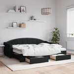 vidaXL Lit de jour avec gigogne et tiroirs noir 80x200 cm tissu