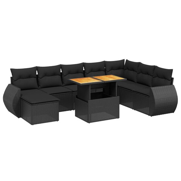 vidaXL Salon de jardin 9 Pièces avec coussins noir résine tressée