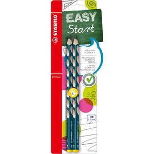 2 crayons graphite EASYgraph corps bleu ardoise HB droitier STABILO