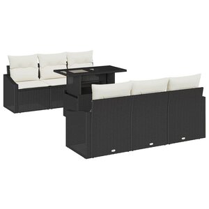 vidaXL Ensemble de canapé de jardin avec coussin 7 Pièces Noir et crème