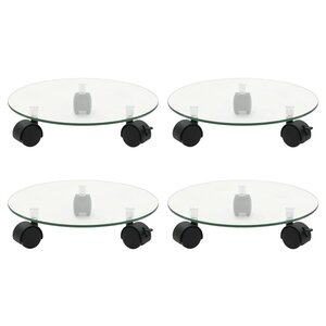 vidaXL Supports roulants à plantes 4 Pièces 28 cm Verre trempé Rond