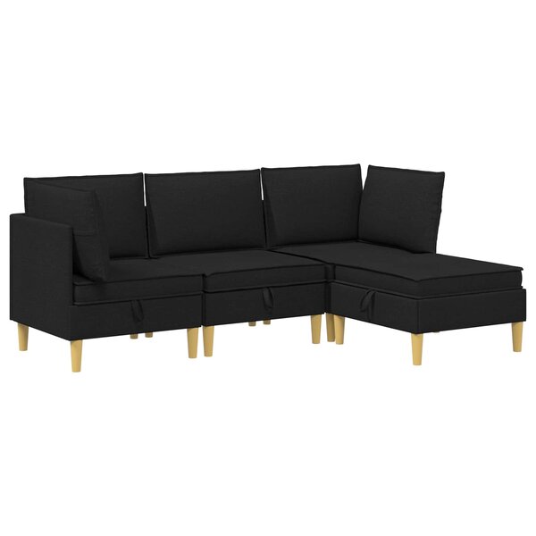 vidaXL Canapé modulaire avec rangement 4 Pièces Noir Tissu