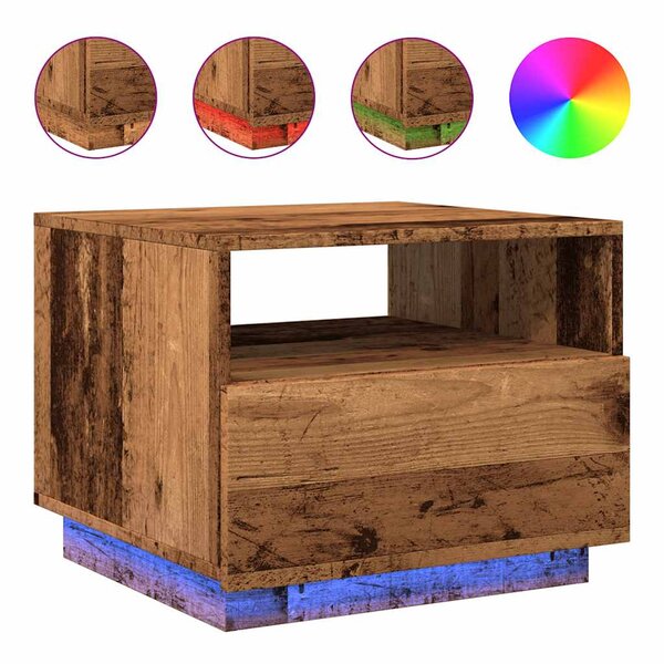 vidaXL Table basse avec lumières LED vieux bois 50x49x40 cm