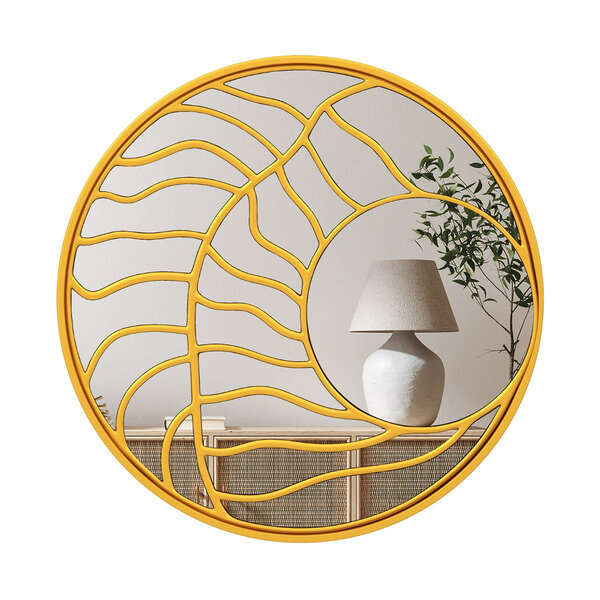 Miroir mural rond 80 cm cadre irrégulier design moderne ambiance cosy en MDF doré 20_0012866