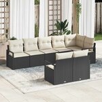 vidaXL Ensemble de canapé de jardin avec coussin 8 Pièces Noir  Crème