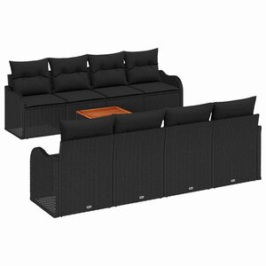 vidaXL Ensemble de canapé de jardin 9 Pièces Noir Poly rotin