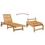 Chaise longue vidaXL avec des roulettes et un coussin rouge en bois massif