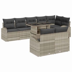 vidaXL Ensemble de canapé de jardin 9 Pièces Gris clair Poly rotin