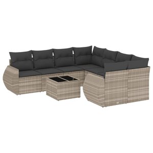 vidaXL Salon de jardin 9 Pièces avec coussins gris clair résine tressée