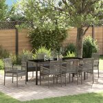 vidaXL Ensemble de Salle à Manger de Jardin de 9 Pièces avec Coussins en Poly Rattan Gris