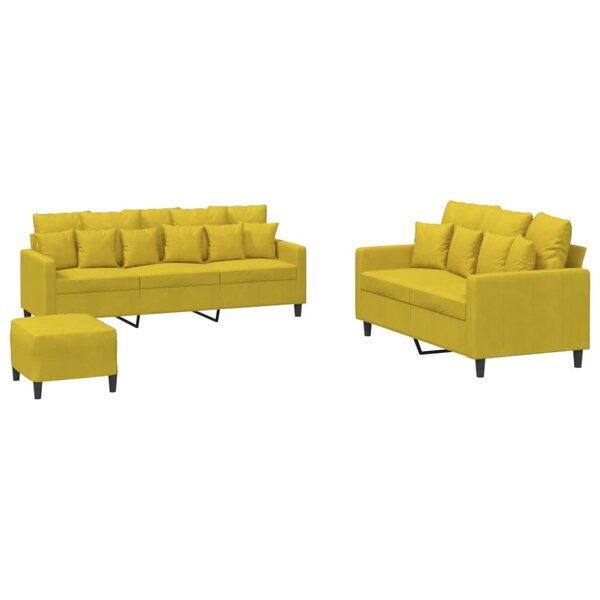 vidaXL Ensemble de canapés 3 Pièces avec coussins Jaune Velours