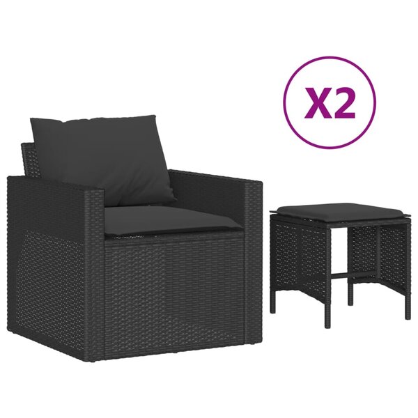 vidaXL Salon de jardin 4 Pièces avec coussins noir résine tressée