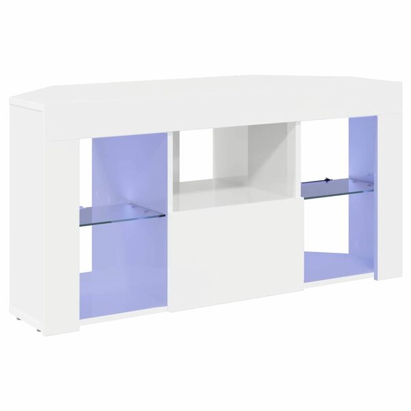 vidaXL Meuble TV LED d'Angle Blanc brillant 100 x 40 x 50 cm
