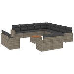 vidaXL Salon de jardin avec coussins 14 Pièces gris résine tressée