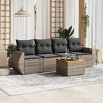 vidaXL Salon de jardin 5 Pièces avec coussins gris résine tressée