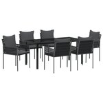 vidaXL Ensemble de salle à manger de jardin 7 pièces avec coussins en poly rattan noir