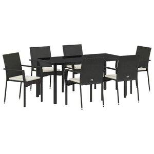 vidaXL Ensemble de salle à manger pour jardin 7 Pièces Noir polyrotin
