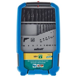 Wolfcraft jeu de forets 16 pièces acier rapide 1-10 mm 7103000