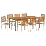 Ensemble de salle à manger jardin vidaXL 9 pièces Beige poly rotin acacia