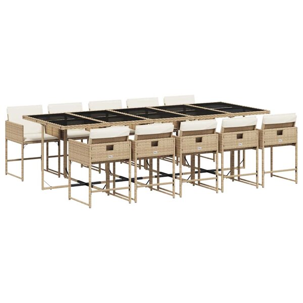 vidaXL Ensemble à manger de jardin et coussins 11 Pièces beige poly rotin
