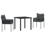 vidaXL Ensemble de salle à manger de jardin 3 pièces avec coussins en poly rattan noir