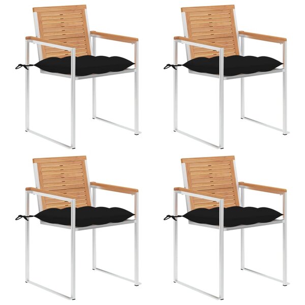 vidaXL Chaises de jardin lot de 4 avec coussins Bois de teck massif