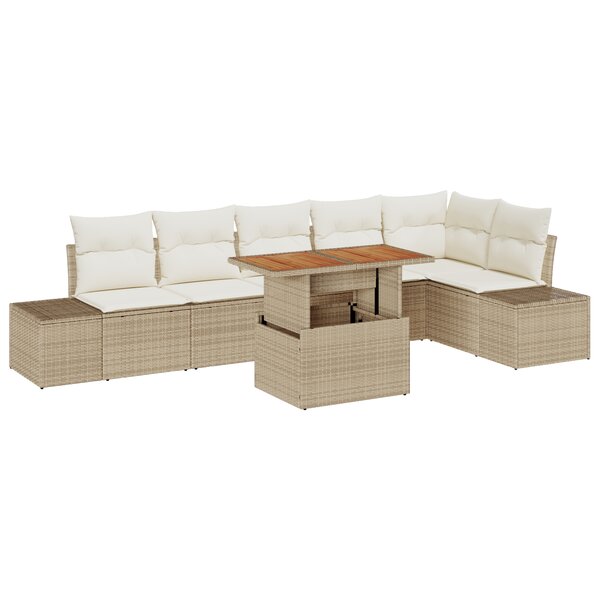 vidaXL Ensemble de canapé de jardin 7 pièces avec coussins beige en rotin synthétique