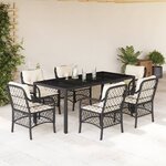 vidaXL Ensemble à manger de jardin coussins 7Pièces Noir Résine tressée