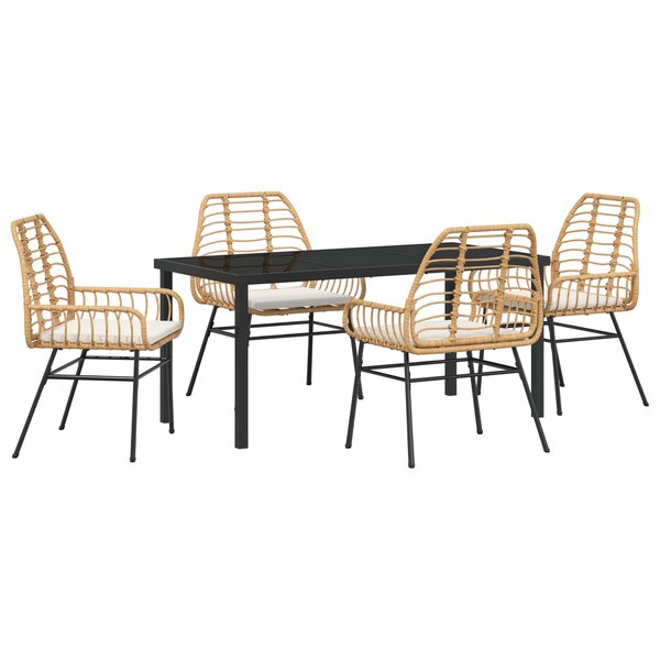 vidaXL Ensemble de repas de jardin 5 pièces avec coussins marron en rotin poly