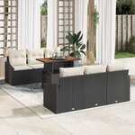 vidaXL Ensemble de canapé de jardin 7 pièces avec coussins Noir Poly Rotin