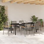 vidaXL Set de Salle à Manger de Jardin de 7 Pièces avec Coussins Gris Rattan Poly