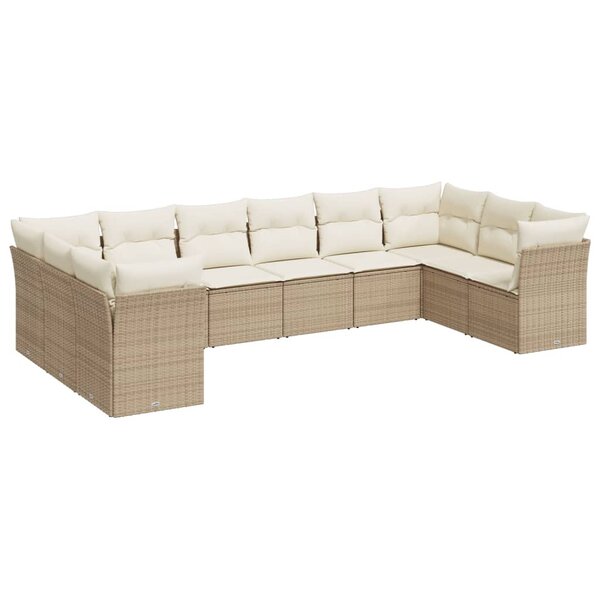 vidaXL Salon de jardin avec coussins 10 Pièces beige résine tressée