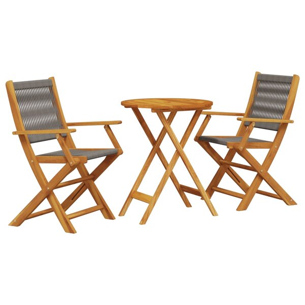 vidaXL Ensemble de bistro 3 Pièces gris polypropylène et bois massif