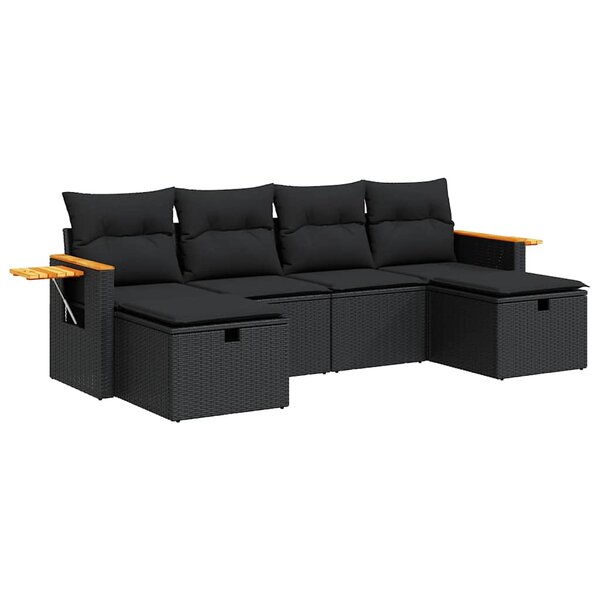 vidaXL Salon de jardin 6 Pièces avec coussins noir résine tressée