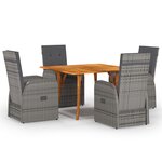 vidaXL Ensemble de salle à manger de jardin de 5 pièces avec coussins Gris Poly Rattan Acacia