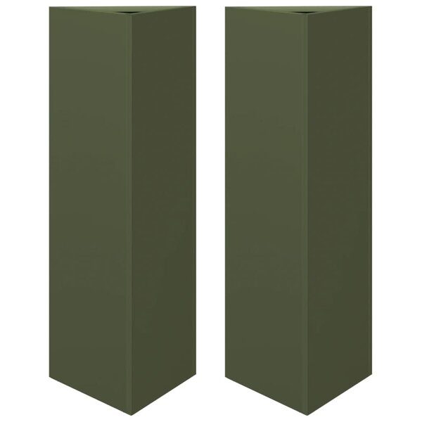 vidaXL Jardinières 2 Pièces vert olive triangulaire 30x26x75 cm acier