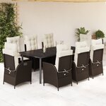 vidaXL Ensemble à manger de jardin et coussins 9 Pièces marron poly rotin